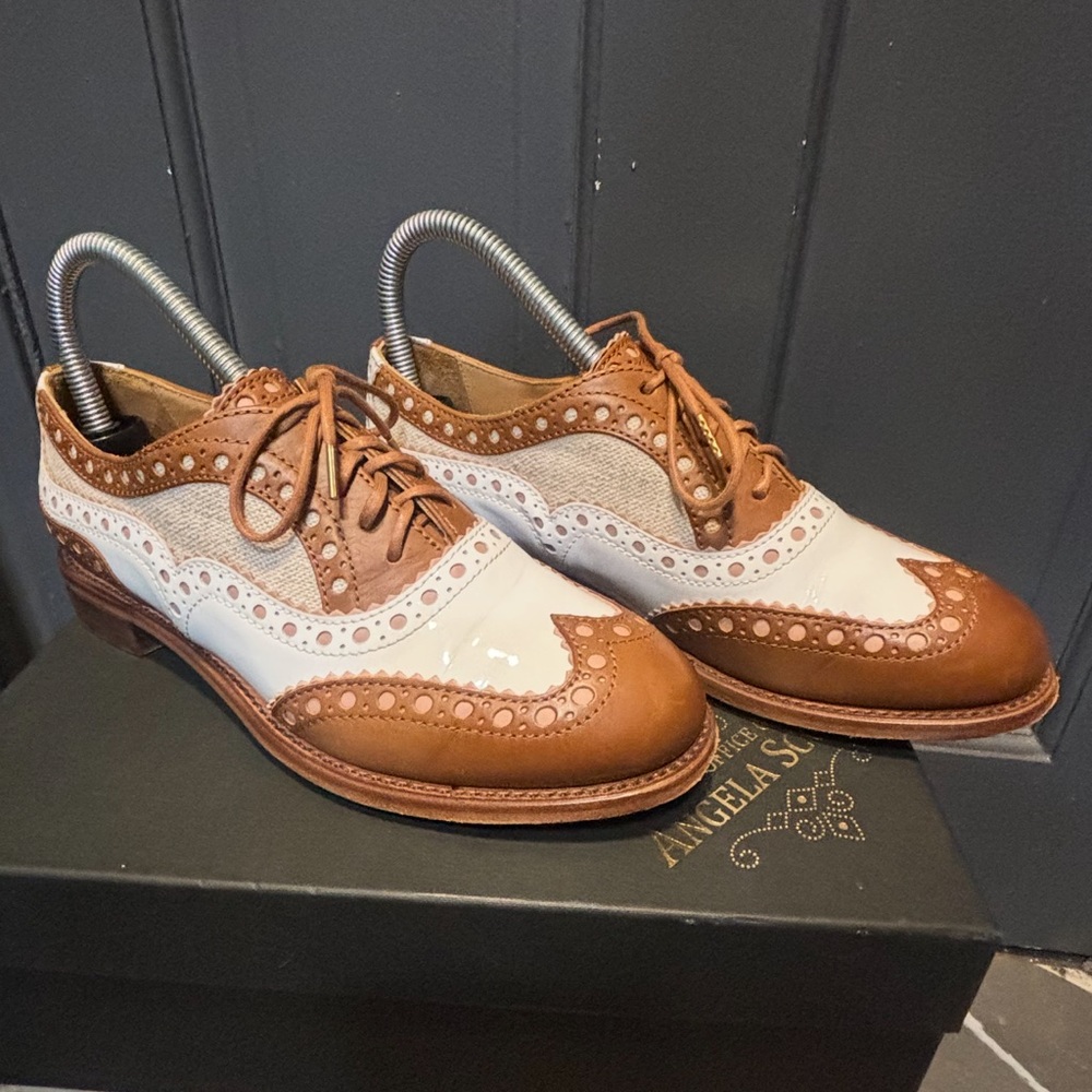 Angela Scott Women’s Brown and White Wingtip Shoes